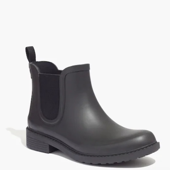 Madewell Chelsea Rubber Rain Boots Sz 8 Black Lug Sole Waterproof Booties - Picture 2 of 6